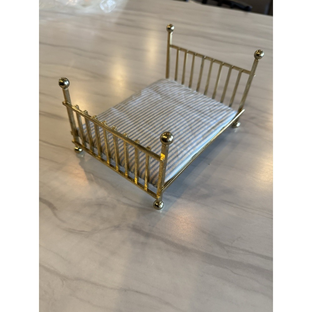Vintage Dollhouse Doll House Toy Brass Bed and Mattress Furniture Shackman 4756